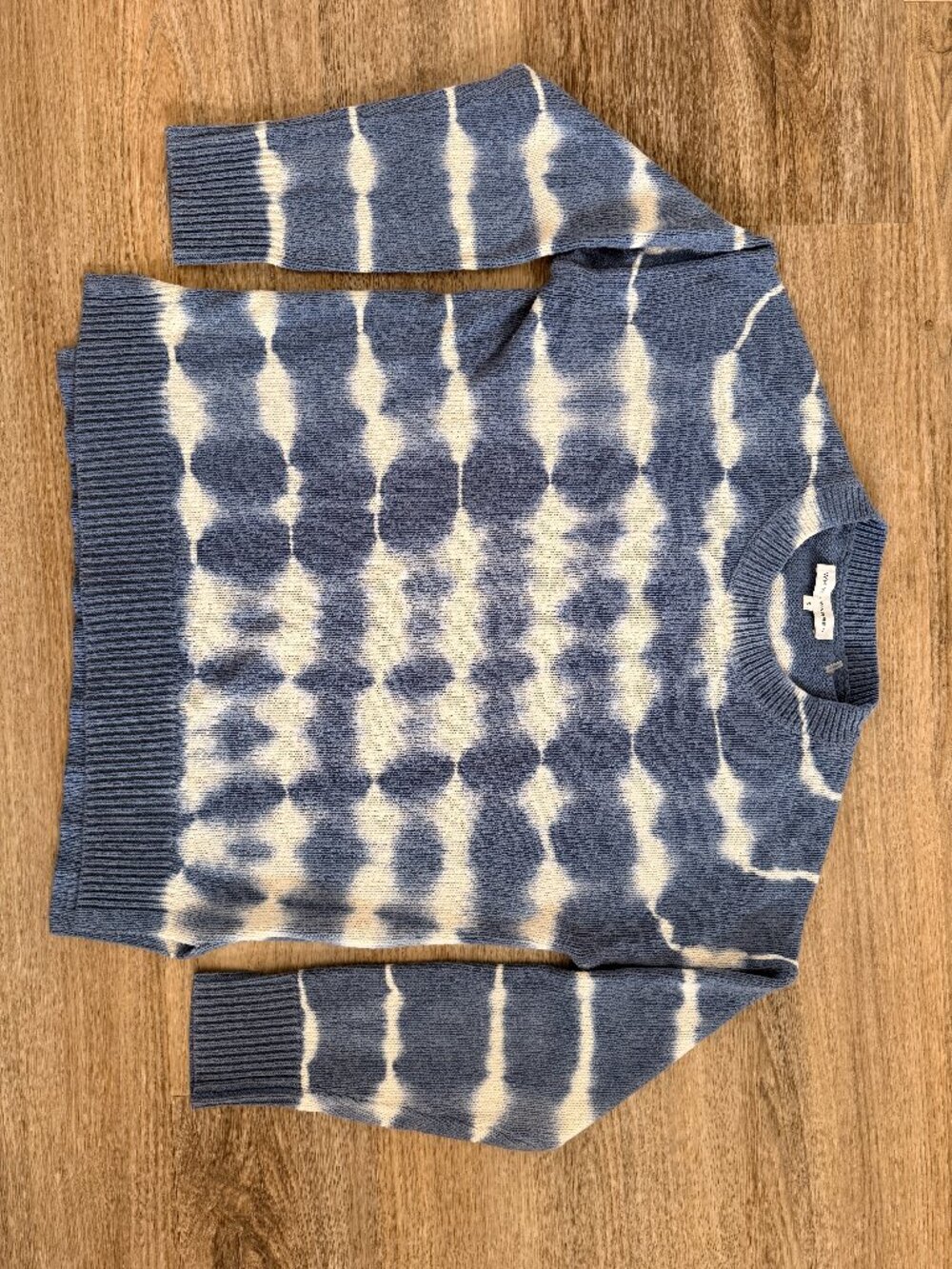 White + Warren Tie Dye Sweater Blue White Jersey Side Slits Size S